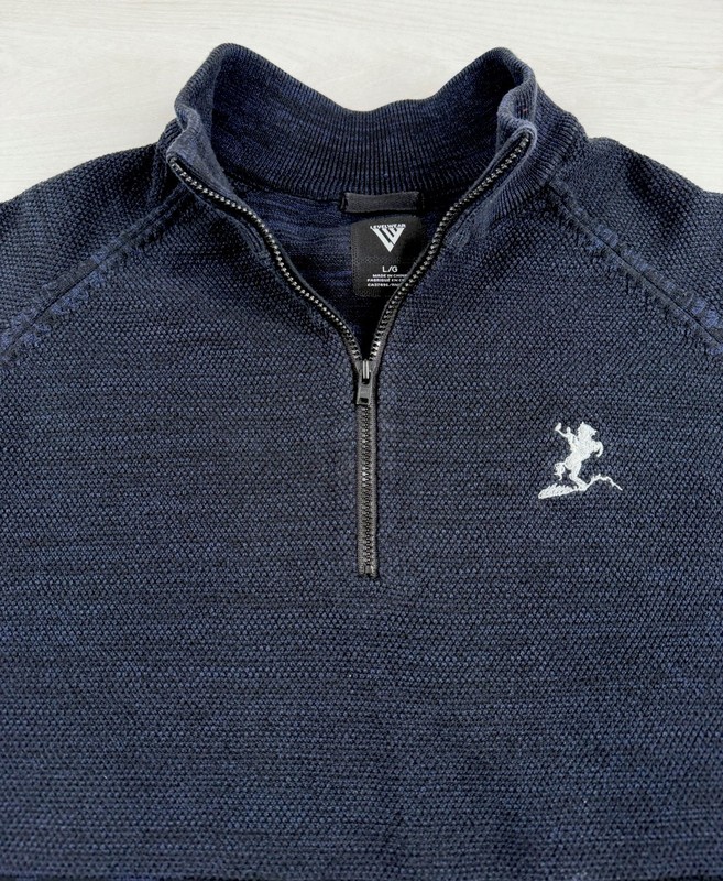 LevelWear Sweater Blue Black Golf 1/4 Zip Warm Thermal Knit Golf Casual Mens L gallery