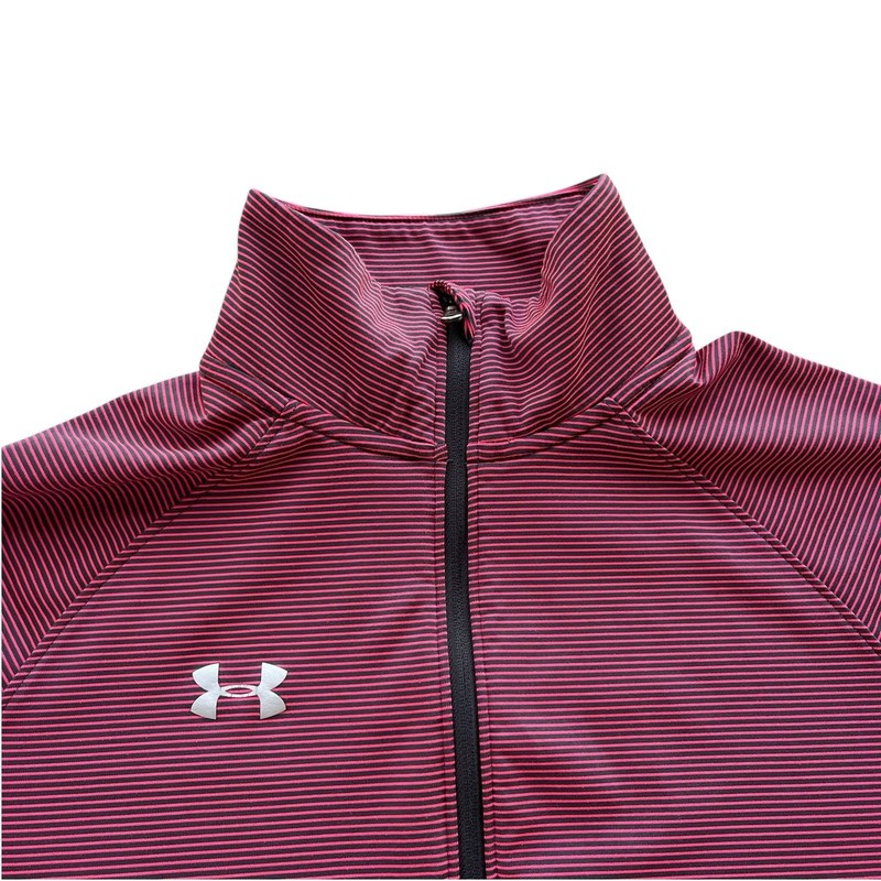 Under Armour Heat Gear Mens S Gray Pink Stripe 1/2 Zip Loose Fit Athletic Jacket gallery