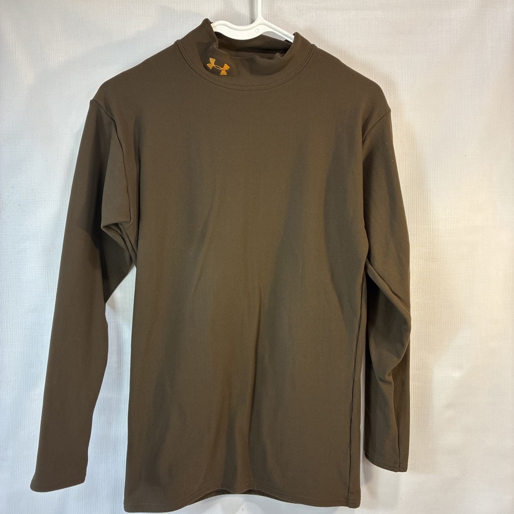 Under Armour ColdGear Large Compression Mock Neck Long Slv Base Layer Brown Mens