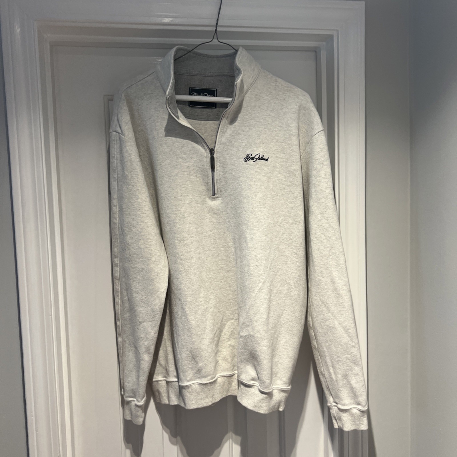 Straight Down 1/4 Zip Pullover Sea Island Golf Mens Medium Light Grey Cotton gallery