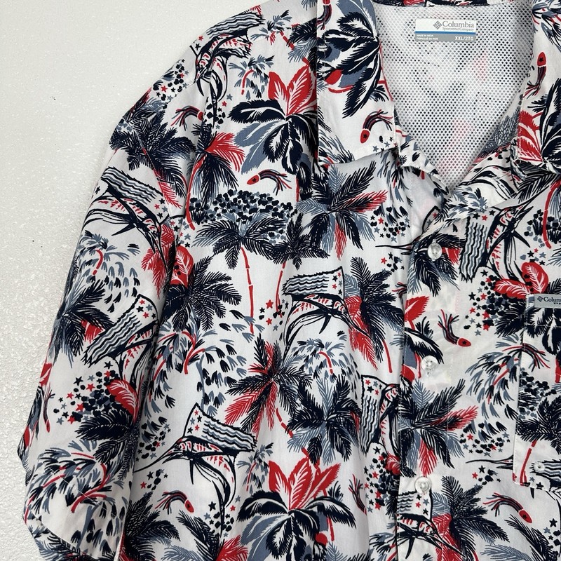 Columbia PFG Shirt Men 2XL Red White Blue Floral Hawaiian Vented Fishing Cruise gallery