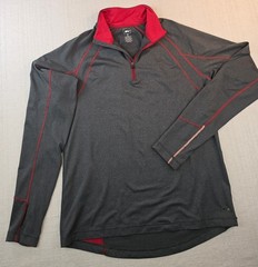 MED REI Men’s Quarter Zip Pullover Charcoal Red Running Thumbholes Reflective