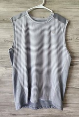 Rabbit Running Tank Top Men’s Medium Striped Grey White Performance Gym Workout