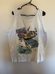 Vintage 90s Caribbean Soul Men’s XL Gray Cotton Tank Top Crew Neck Sailboat Crab