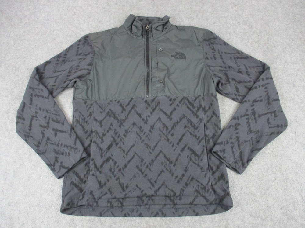 The North Face Pullover Mens Medium Gray Fleece Quarter Zip Patterned Logo Warm