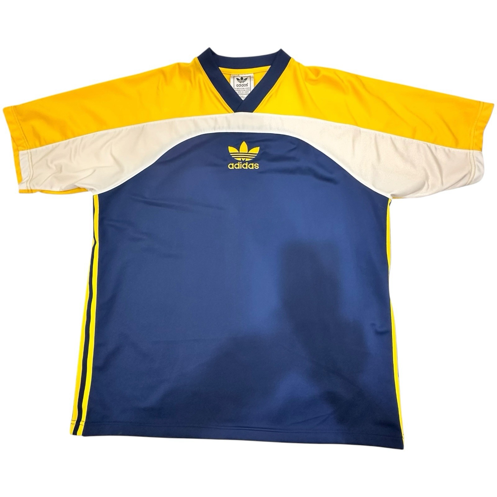 VTG 90s Adidas Center Logo Warm Up Shirt Mens Large Navy Yellow Basketball Y2K gallery