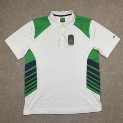 Greg Norman Polo Shirt Shark Mens Large White Green Play Dry Tasso Elba