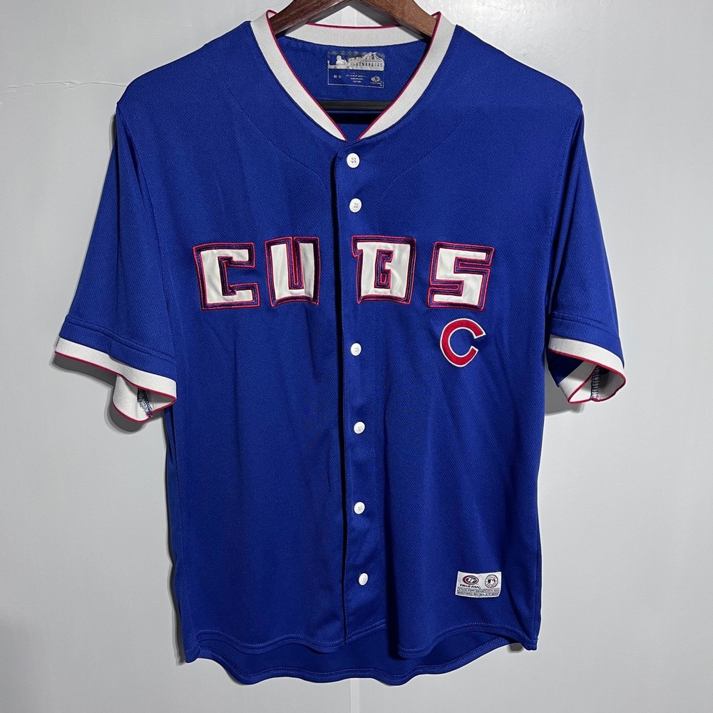 Vintage Chicago Cubs Blue Button-Up Baseball Jersey True Fan Block-Letter