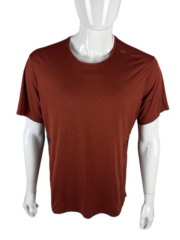 Lululemon Men XL Shirt Short Sleeve Tee Gym Training Casual Rust Performance EUC gallery