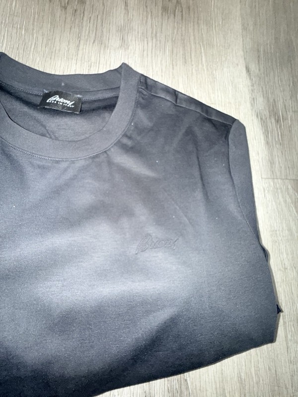 Brioni Men's Black M Crew Neck Short Sleeve Lightweight Polyester Logo Tee gallery