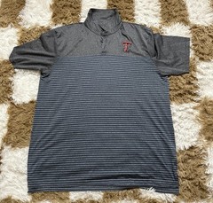 Champion Authentic Texas Tech Red Raiders Polo Men’s L Gray Striped 1/4 Button