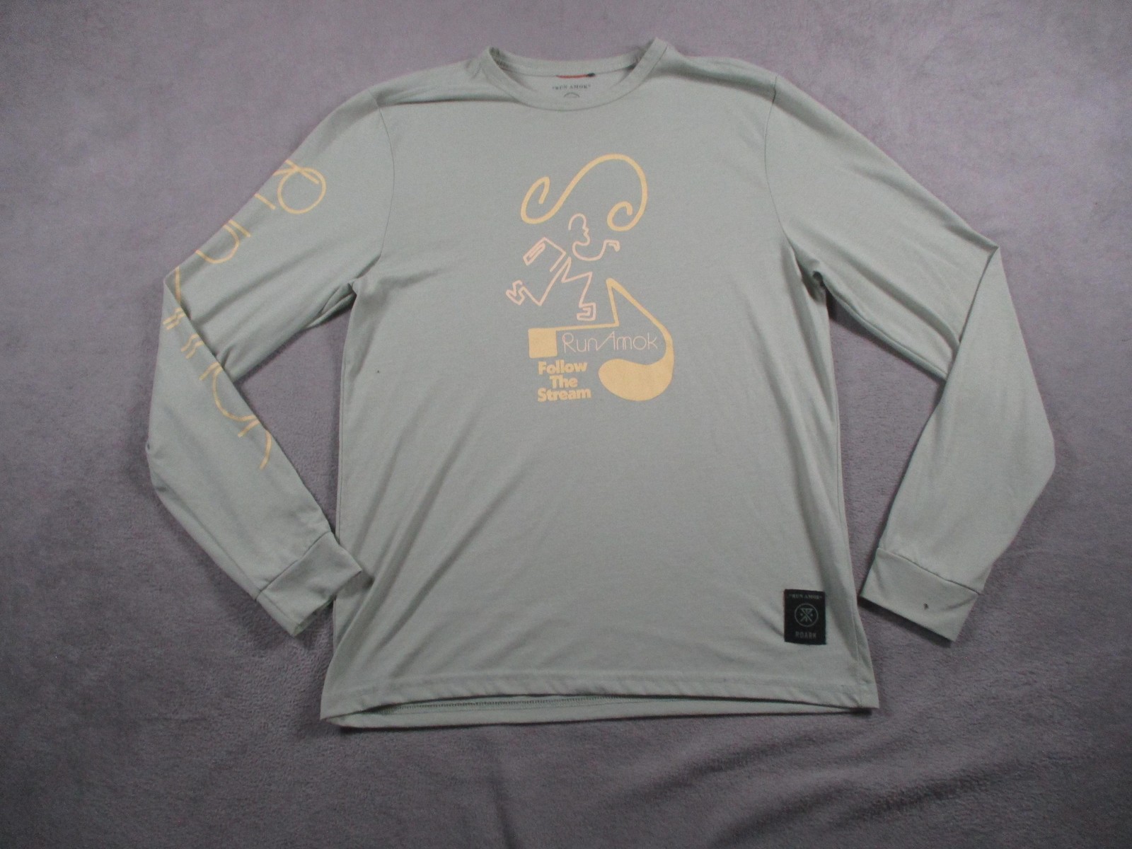Roark Run Amok Shirt Mens Medium Green Follow The Stream Graphic Long Sleeve gallery