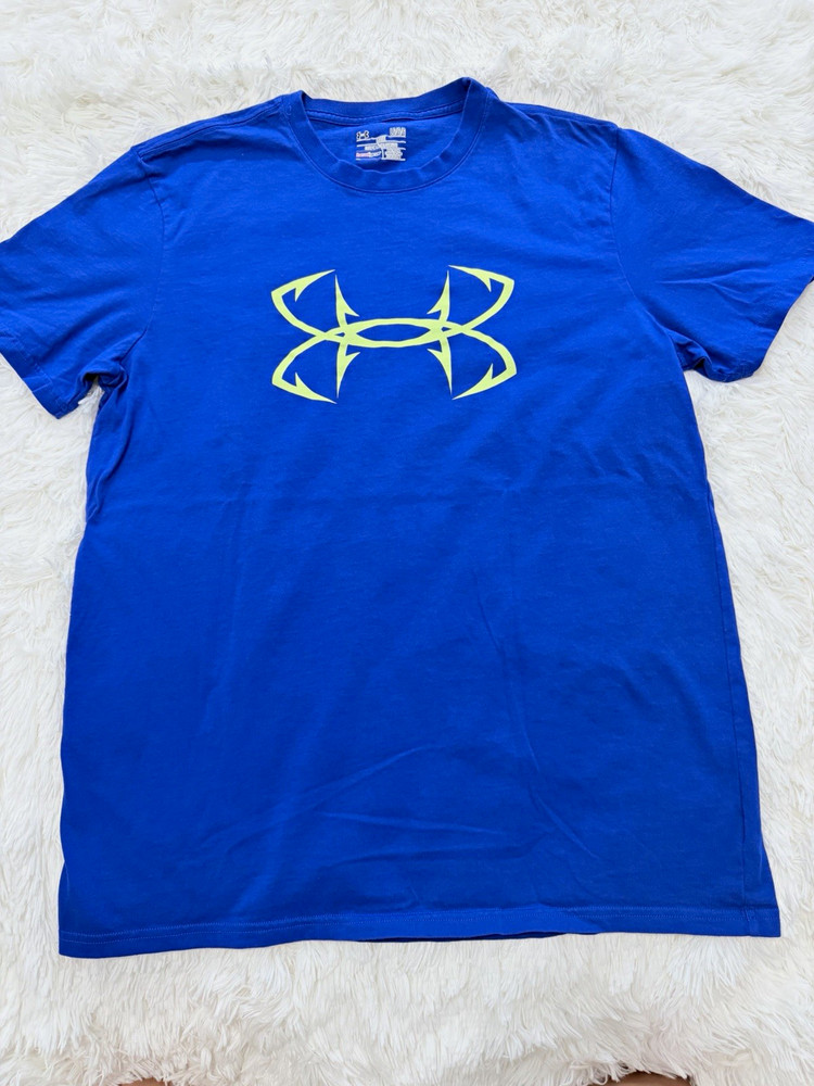 Under Armour HeatGear Men's L Blue Loose Lightweight Graphic Logo Tee Shirt