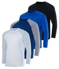 4 Pack: Mens Long Sleeve Rash Guard Shirt UPF 50+ Swim Beach UV Sun Protectio…