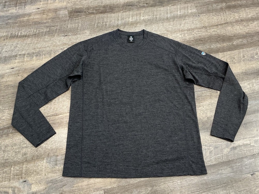 KUHL Men’s Size XL Skar Long Sleeve Merino Wool Baselayer Skar Crew Gray 3080