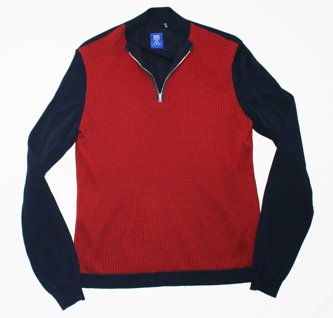 DONRAD DUNCAN Knit Quarter Zip Pullover Navy Blue Red Men's MEDIUM M EFM gallery
