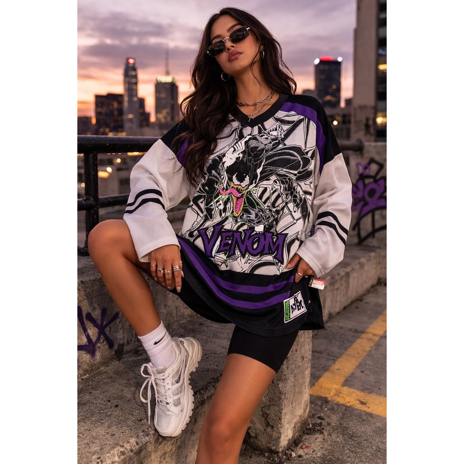 Marvel Venom Lethal Protector Jersey Graphic Hockey Shirt Purple Black White S gallery