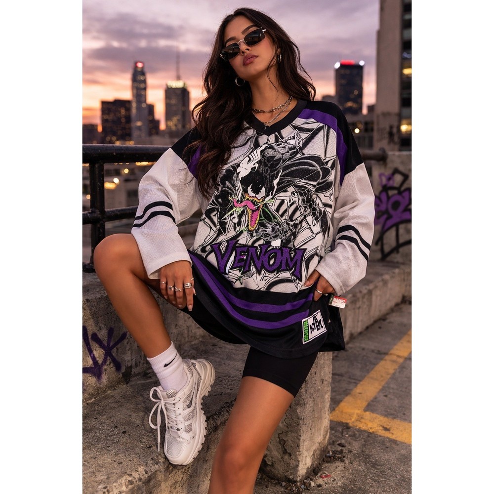 Marvel Venom Lethal Protector Jersey Graphic Hockey Shirt Purple Black White S