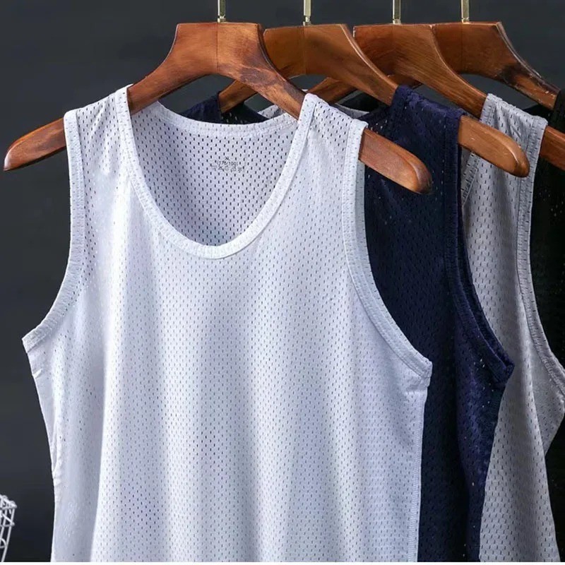Men's Ice Silk Mesh TOP TANKS Gym Stringer Transparent Bodybuilding.. gallery