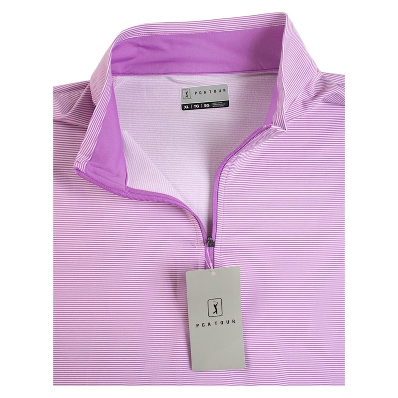 PGA TOUR 1/4 Zip Golf Pullover Shirt Mens XL Iris Orchid Stripe UPF 50 $80 NEW gallery