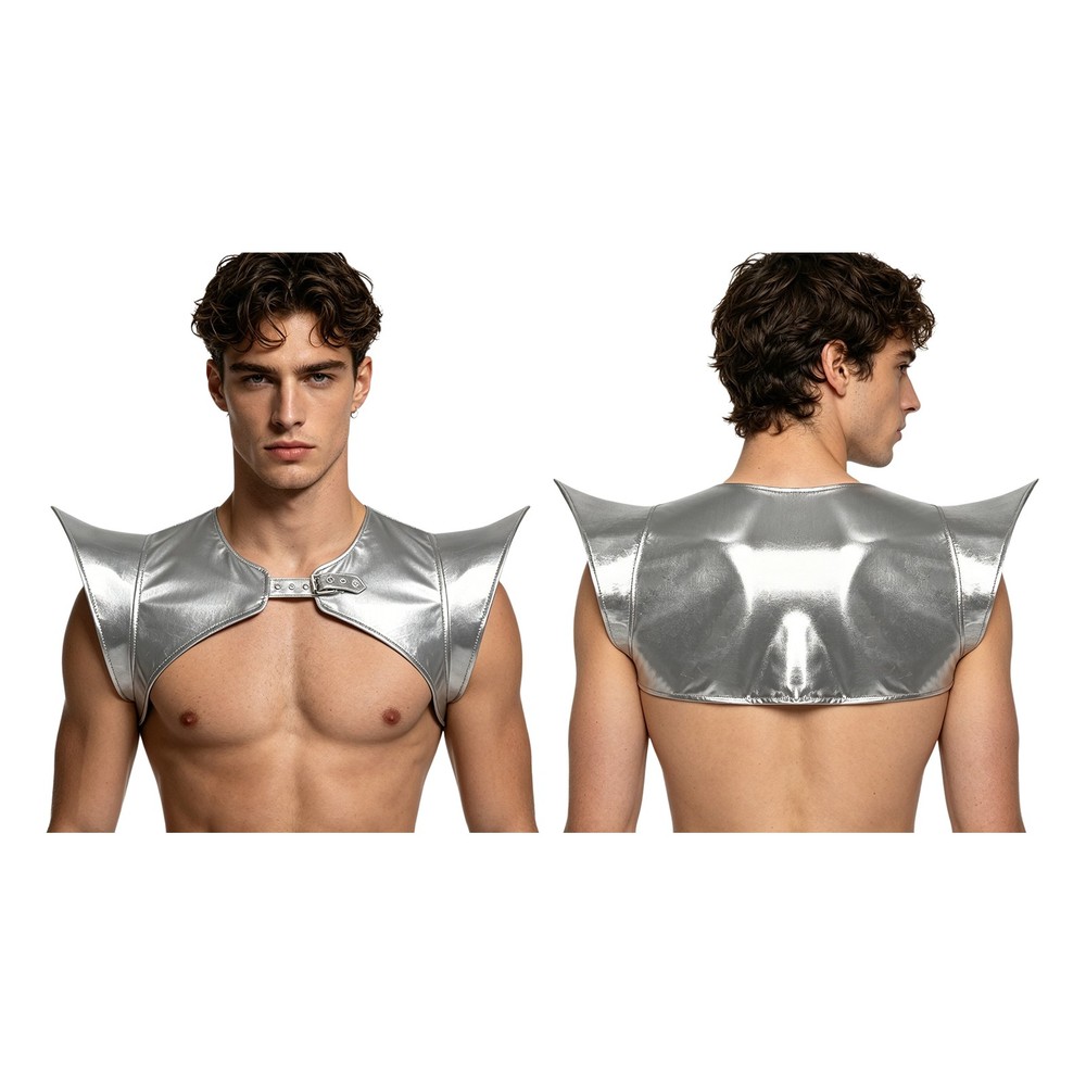 Men Pvc Wet Look Leather Shiny Metallic Armor Shrug Chest Harness Party Clubwear