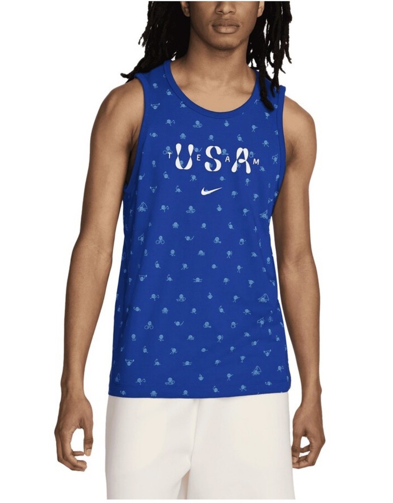 Nike USA Club Tank Top Men's Small Blue All Over Print FN0879-417