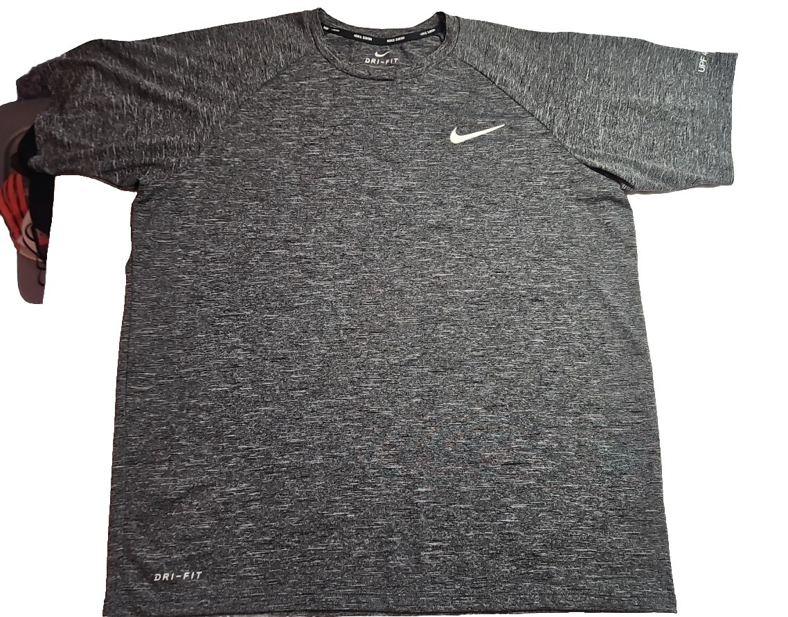 Nike Dri Fit Swim Shirt Mens XL Short Sleeve Athletic Heather Gray UPF 40 Swoosh gallery