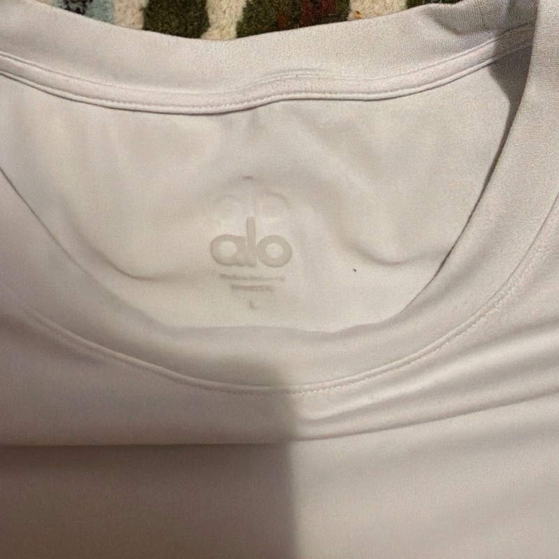 Alo Men’s White L Lightweight Polyester Blend Crew Neck Logo T-Shirt gallery