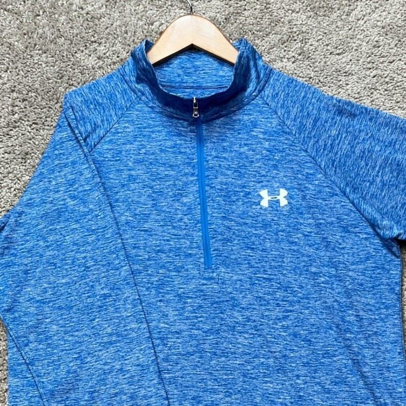 Under Armour Pullover Mens Large Blue Heathered Quarter Zip HeatGear Loose EUC gallery