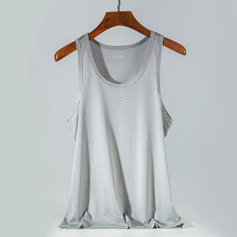 Men's Ice Silk Mesh Gym Tank Top Sleeveless Muscle Bodybuilding Fitness Vest gallery