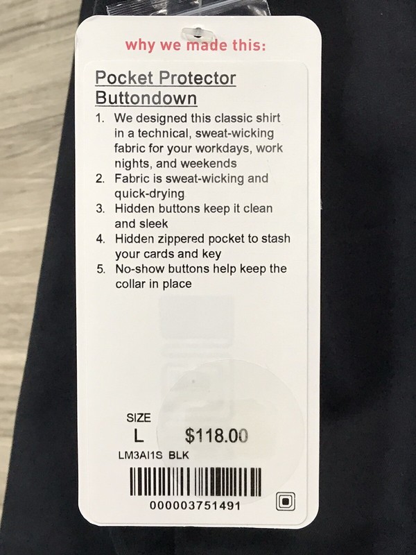 Lululemon Pocket Protector Buttondown LS Size Large Black BLK 51491. gallery
