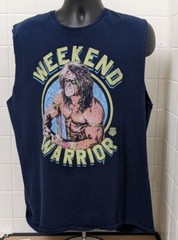 WWE Weekend Warrior Adult XL Sleeveless Shirt Blue Graphic Shirt Wrestling 2017