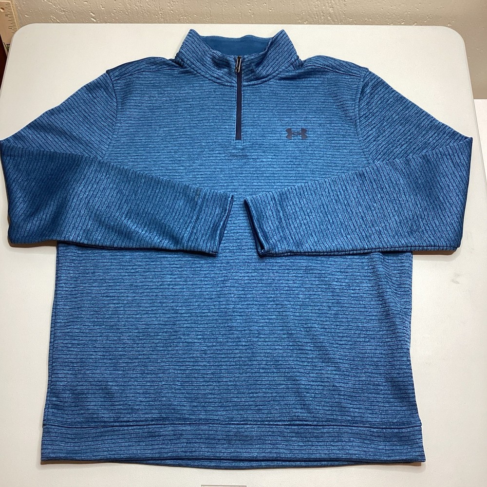 Under Armour Men's UA Storm Sz L Sweater Fleece 1/4 Zip Pullover Blue Teal Golf