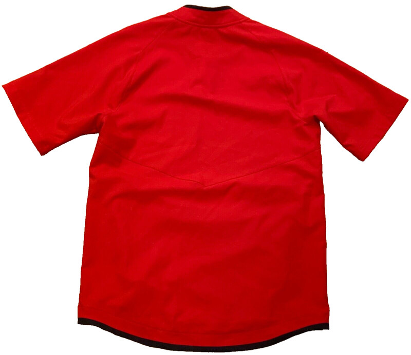 Nike Baseball Short Sleeves Red & Gray Trim Henley Snap Collar Shirt Mens Size S gallery