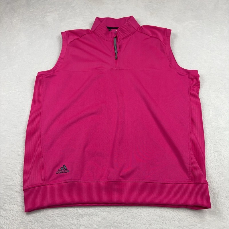 Adidas 1/4 Zip Sleeveless Pullover Men L Pink Golf Tagless Stand-Up Collar gallery
