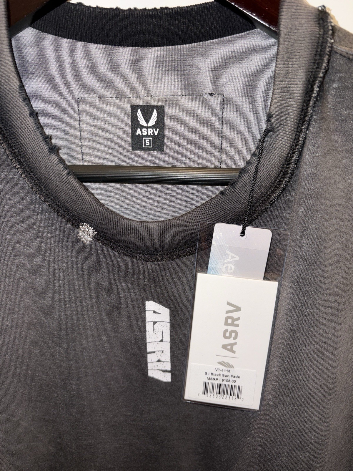 ASRV Tech Essential Cap Shoulder Cutoff Shirt, Men’s Size Small, Black Sun Fade gallery