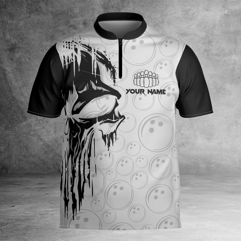Personalized Skull Bowling Shirt for Men Custom Team's Name American Flag Bowler gallery