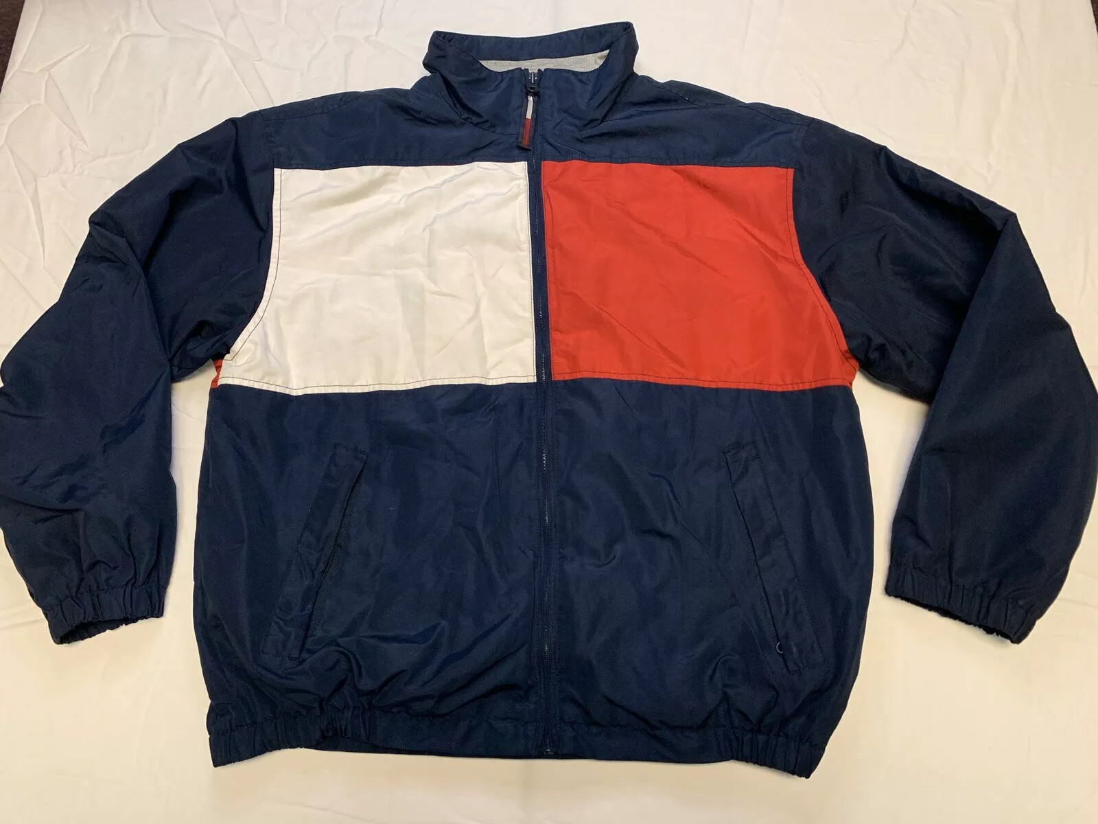 Tommy Hilfiger Golf Track Jacket Colorblock Flag Zip Large Red Blue White gallery