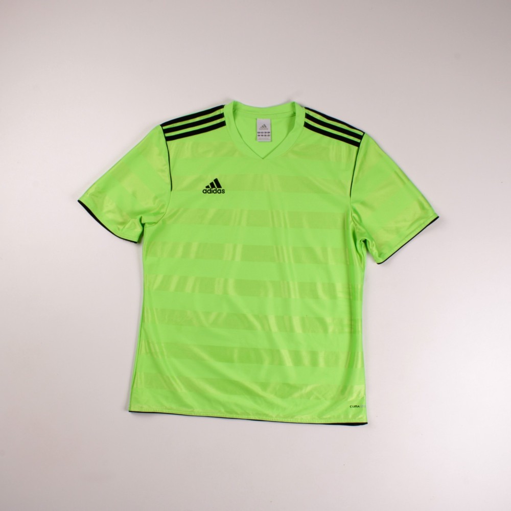 Vintage Adidas Climalite Neon Green Striped Jersey Training T-Shirt Mens Size: L