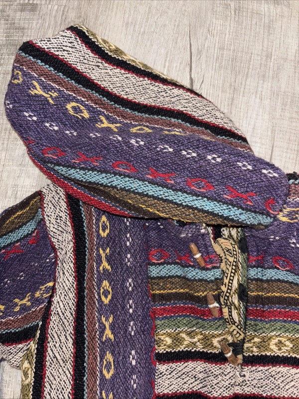 Mens Patchwork Hippy Winter Zip Jacket Hooded. Medium Drug Rug Poncho 0271 gallery
