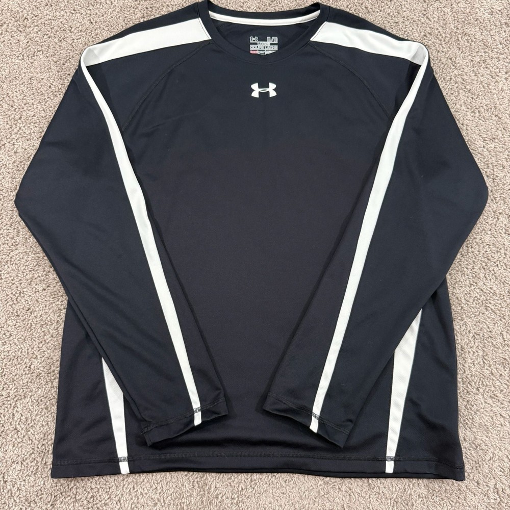 Under Armour HeatGear Shirt Mens XL Black White Long Sleeve Athletic Tee