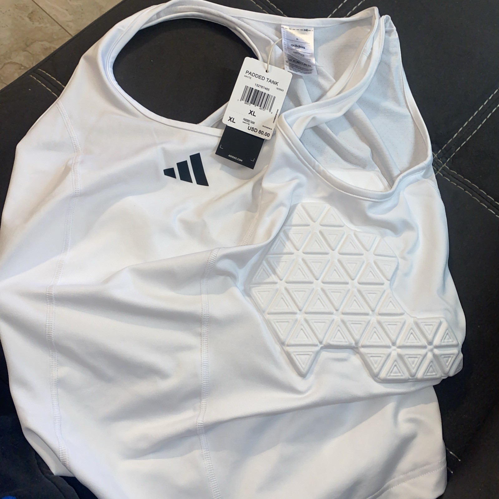 $80 NEW Adidas Padded Tank Top Men’s White Compression Sports Training Shirt XL gallery