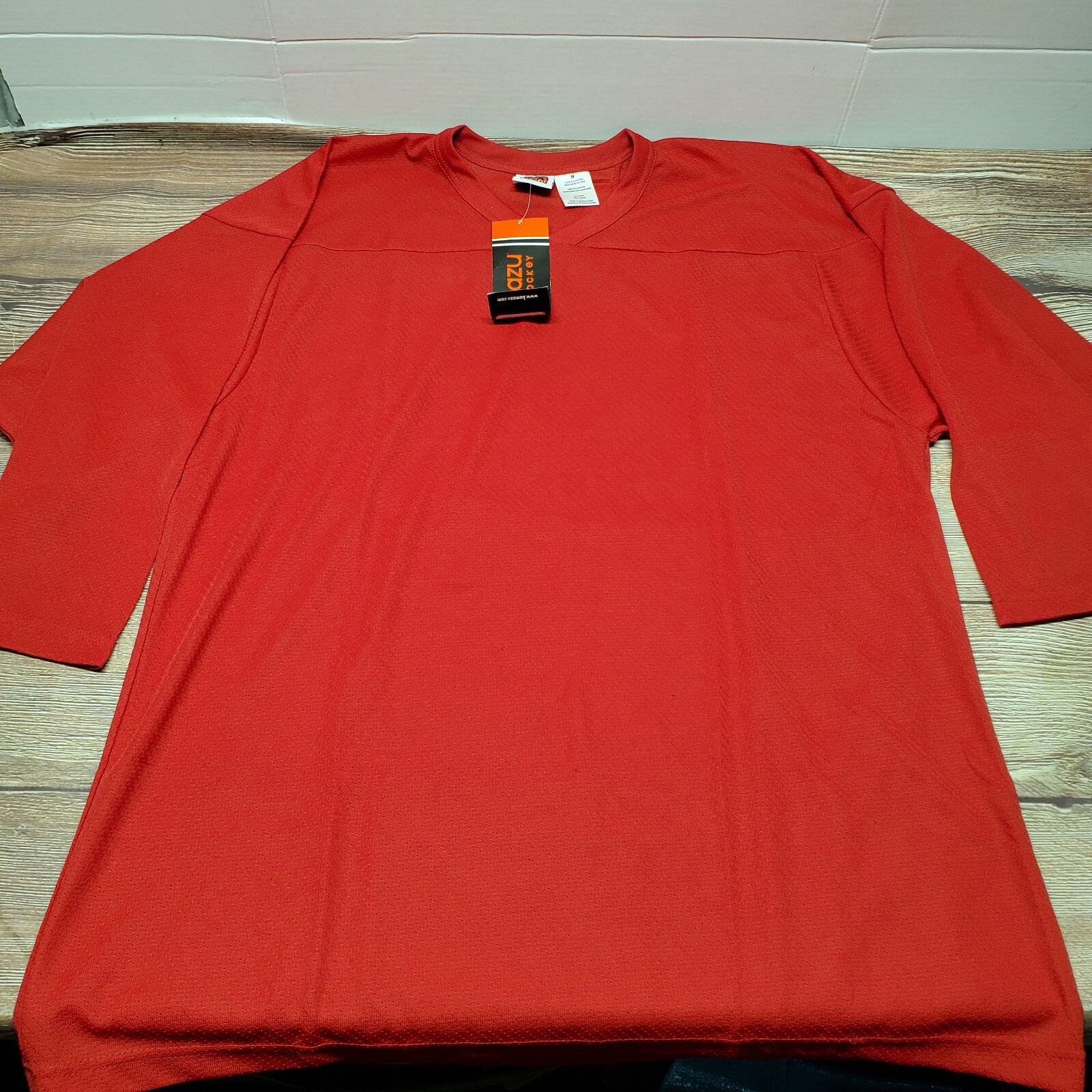 NEW Kamazu Mens Adult Size Medium Solid Red Long Sleeve Hockey Jersey gallery