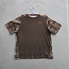 Under Armour Men Shirt XL Brown Camouflage Activewear Logo Short Sleeve