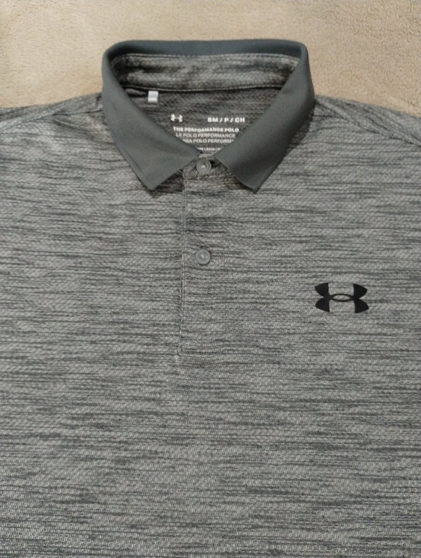 Under Armour Long Sleeve Polo Shirt Mens Small Gray Golf Athletic Performance gallery