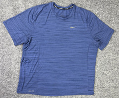 Nike Running Shirt Mens Large Blue Dri Fit Reflective Check Swoosh Training Jog