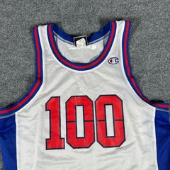 Champion Jersey Mens Size Large White Blue Red 100 Graphic Mesh Athletic Tank