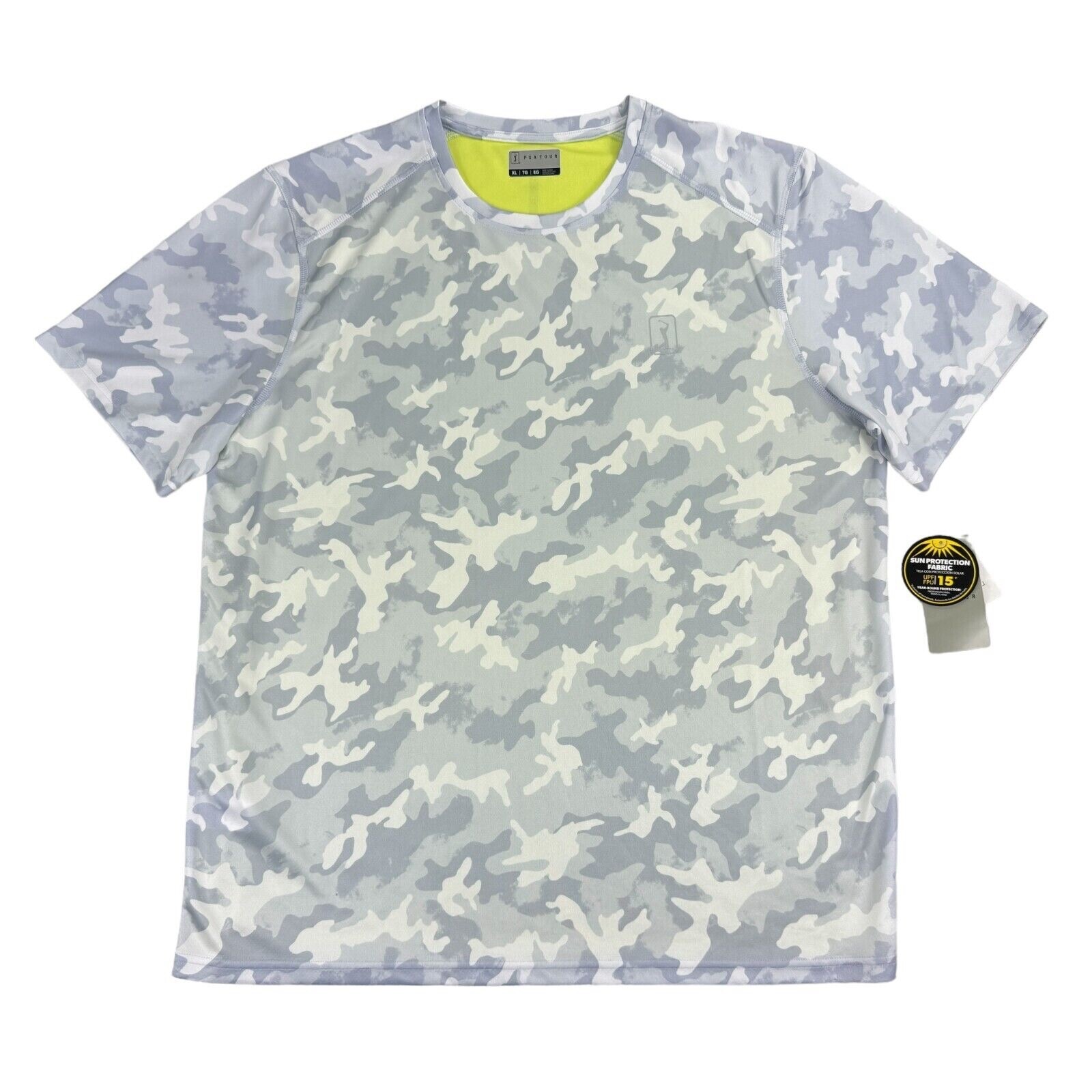 PGA Tour Mens Performance Camo Short Sleeve Golf T-Shirt Gray Yellow, M gallery