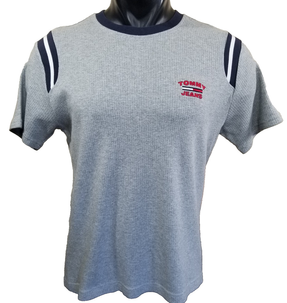 Tommy JEANS Hilfiger Gray Flag Logo S/S Ribbed Shirt Top Men's Sz M