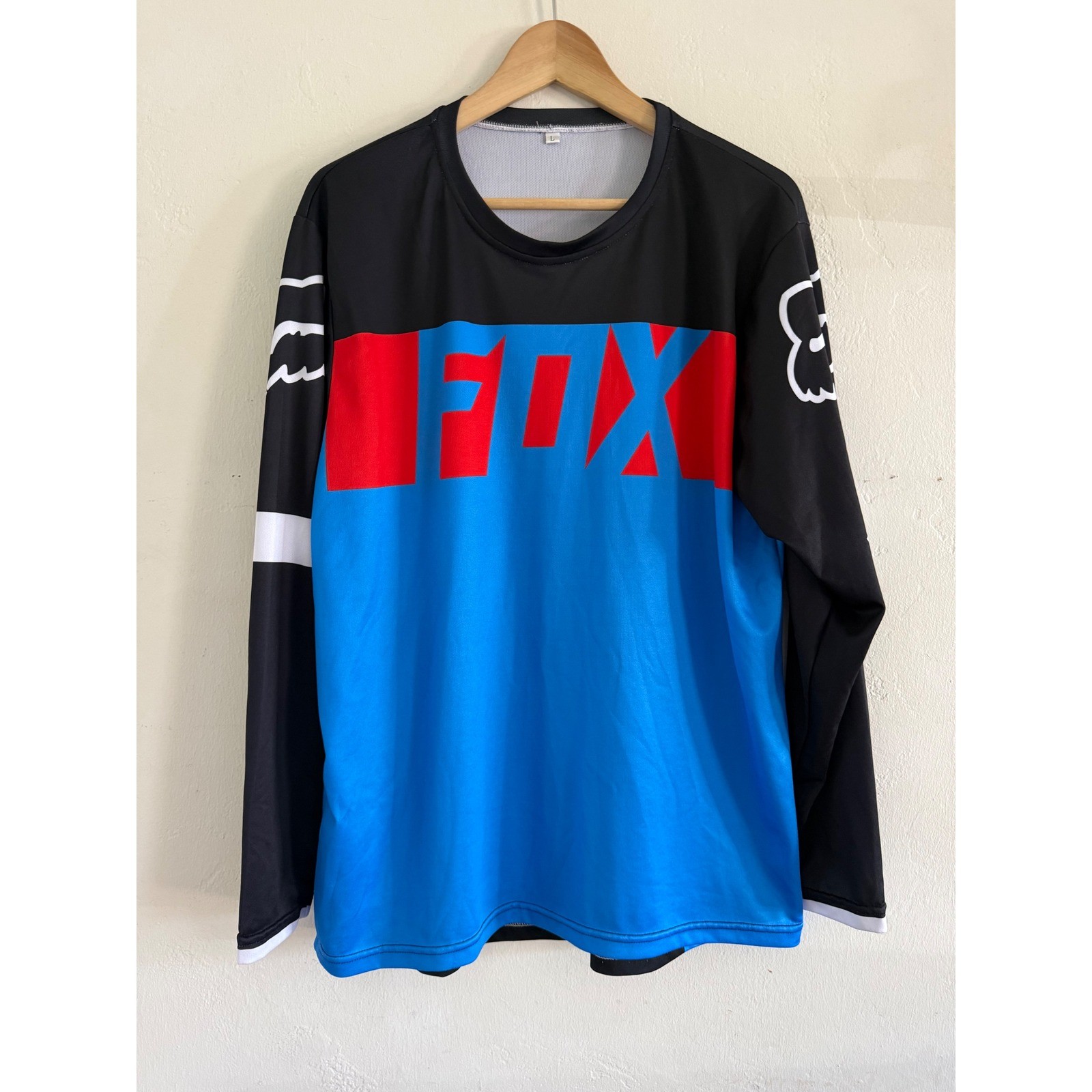 Fox Racing Mens Long Sleeve Jersey Black Blue Red Logo Motocross MTB Size L gallery